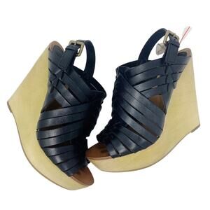 ASH Black Leather Strappy Wedges Size 39
